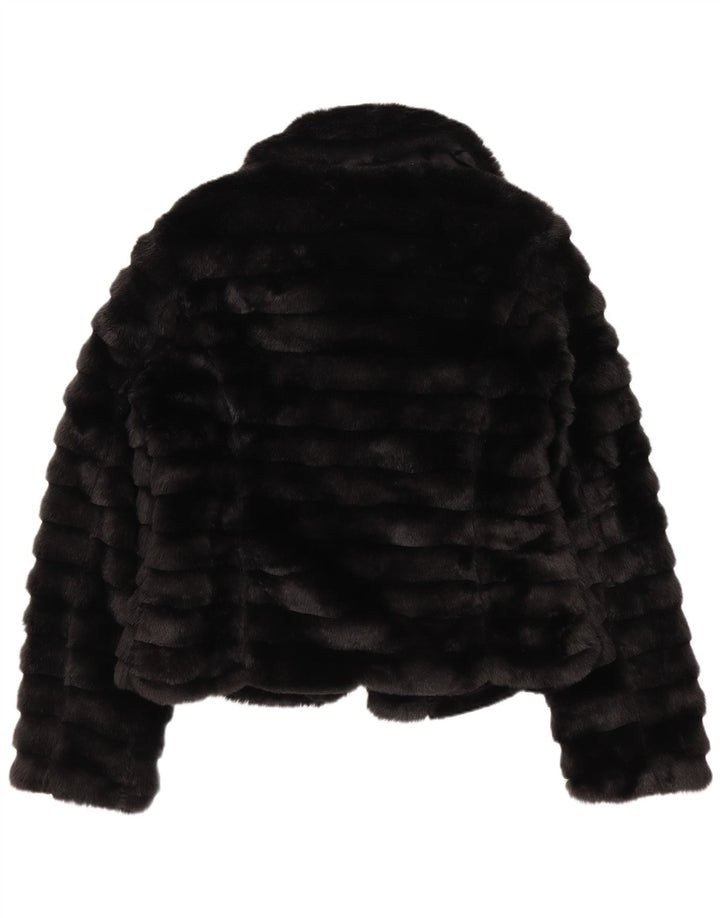 LUCID Womens Faux Fur Jacket UK 14 Medium  Black Acrylic
