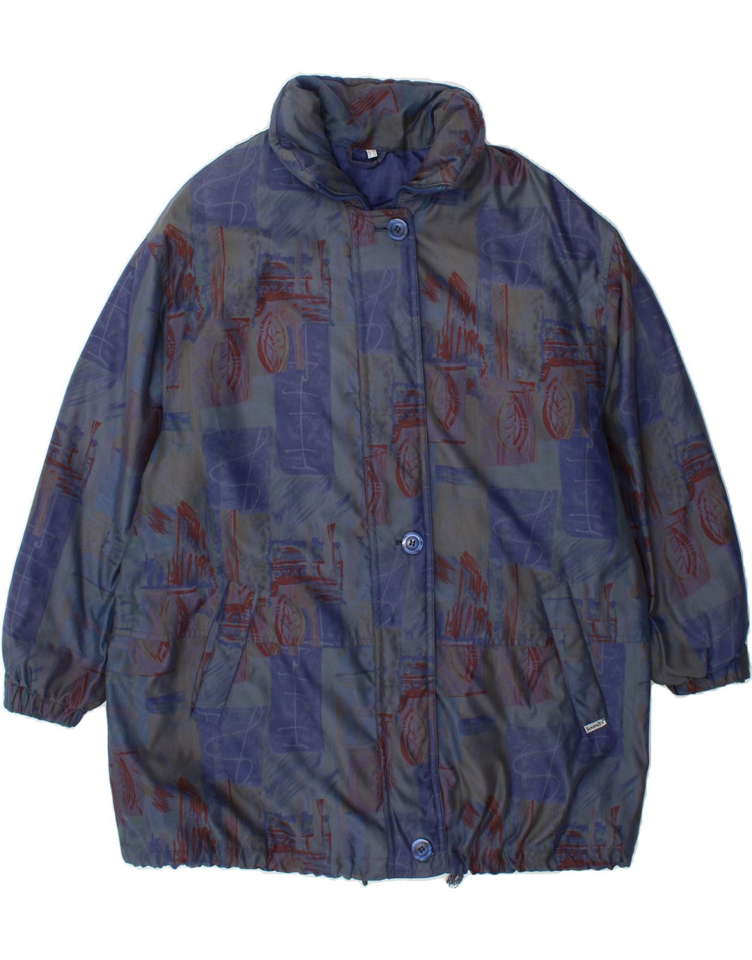 SYMPATEX Womens Abstract Pattern Hooded Windbreaker Jacket UK 20 2XL Blue Vintage Sympatex and Second-Hand Sympatex from Messina Hembry 