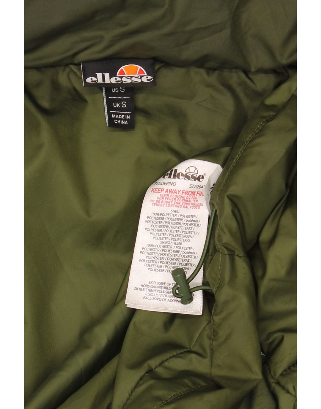 ELLESSE Mens Hooded Padded Jacket UK 36 Small Green Polyester