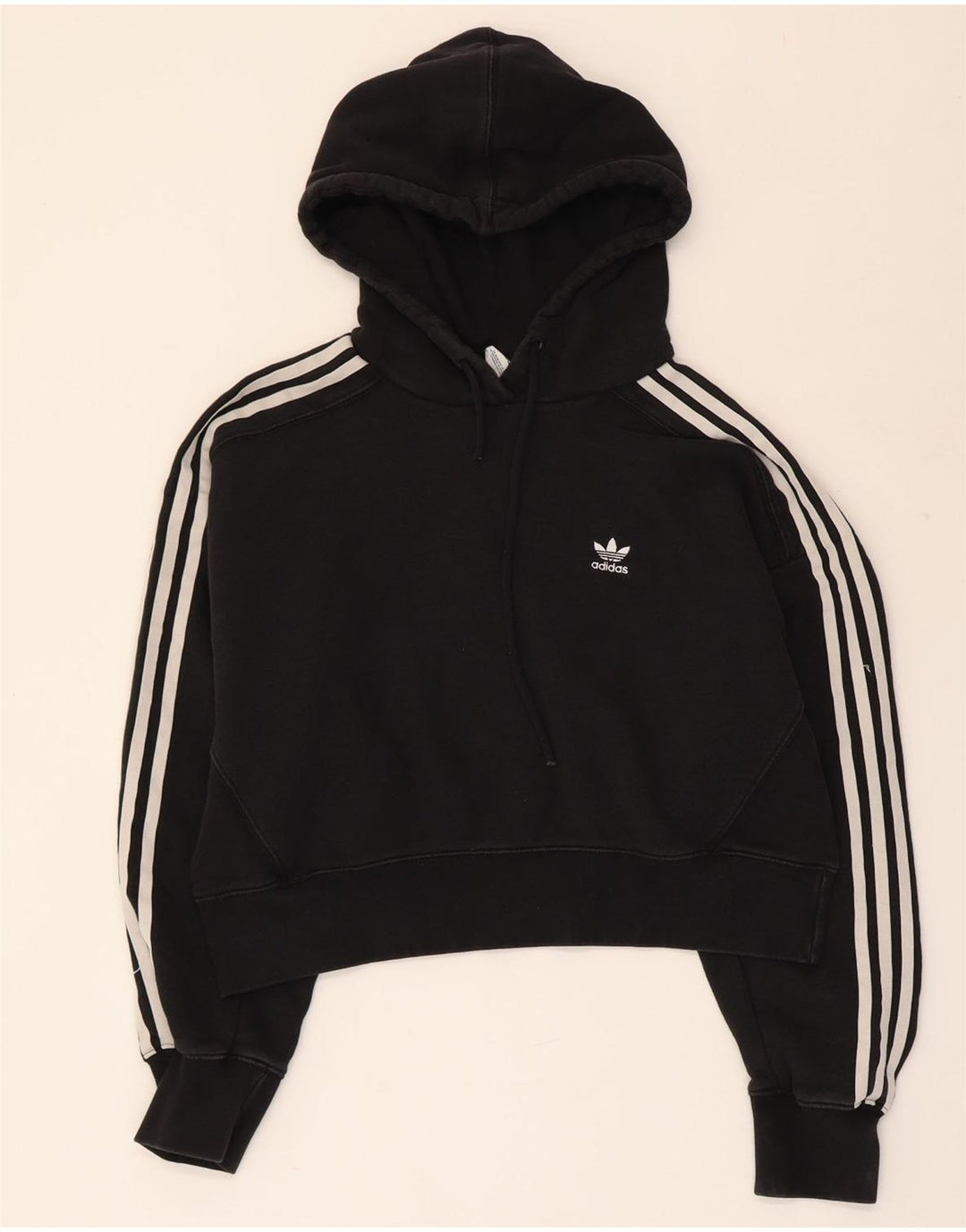 ADIDAS Womens Crop Oversized Hoodie Jumper UK 10 Small Black Cotton