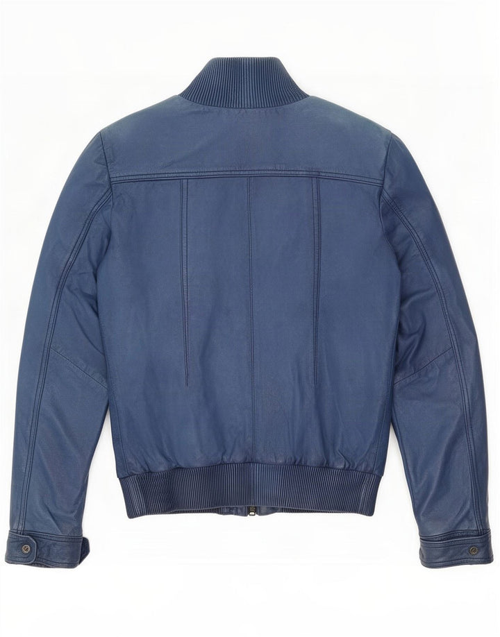 Bomboogie Womens Leather Jacket UK 12 Medium Blue