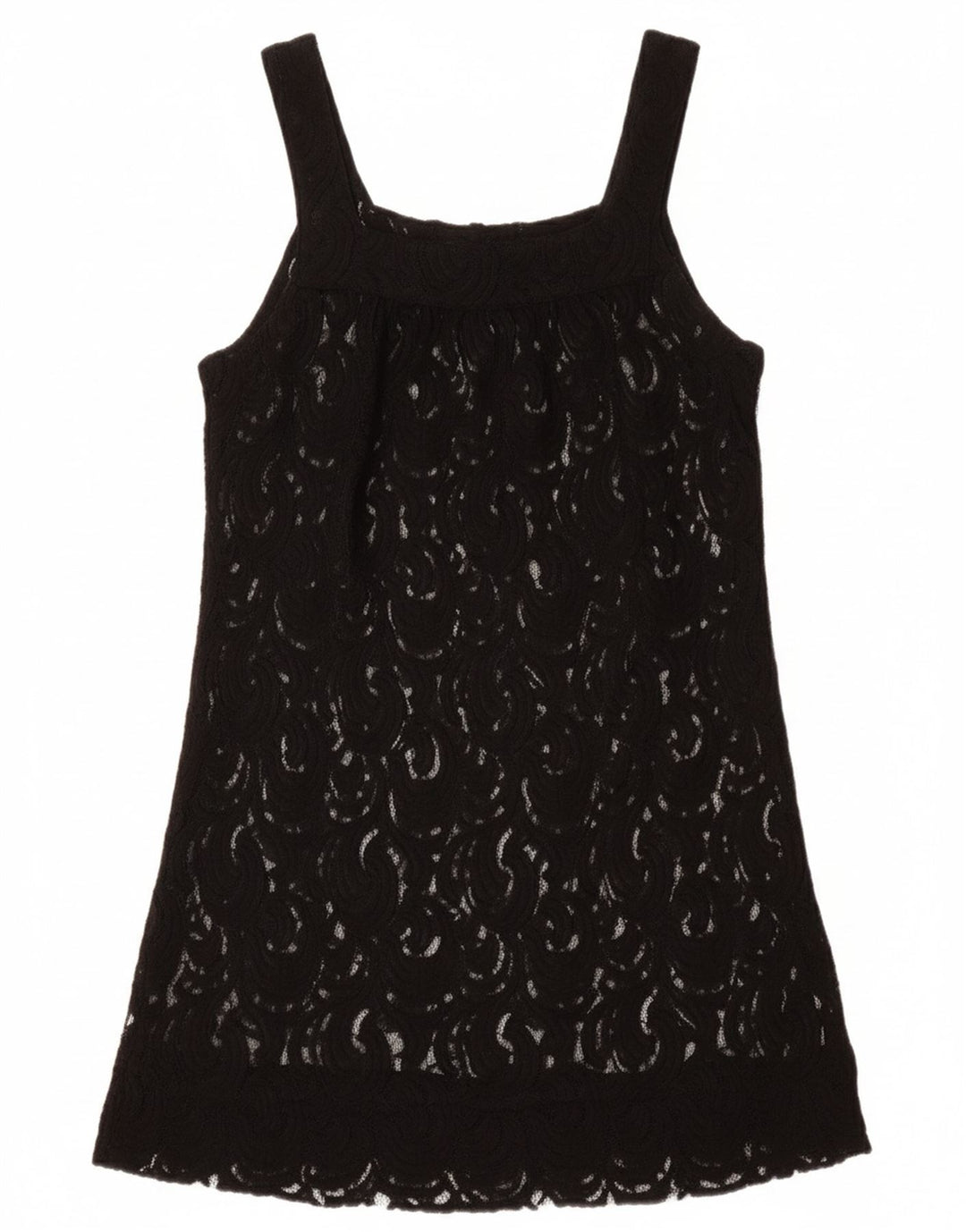 VINTAGE Womens Sleeveless See Through Tunic Top UK 12 Medium Black Floral