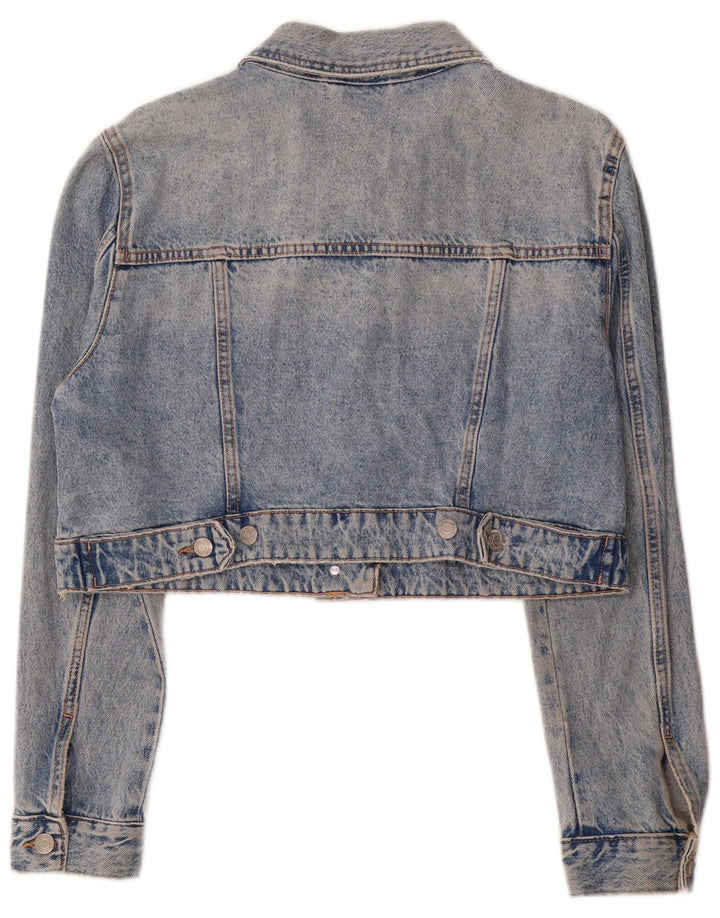 Zara Womens Crop Denim Jacket UK 16 Large Blue Cotton