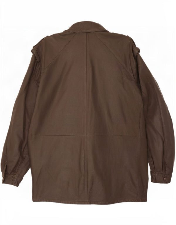 Vintage Mens Military Leather Jacket IT 54 2XL Brown