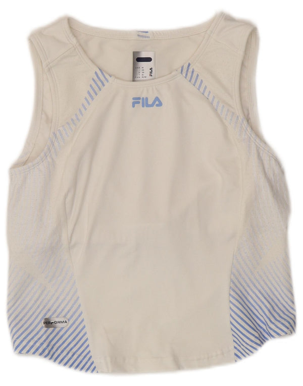 FILA Womens Vest Top IT 44 Medium White Striped Polyamide