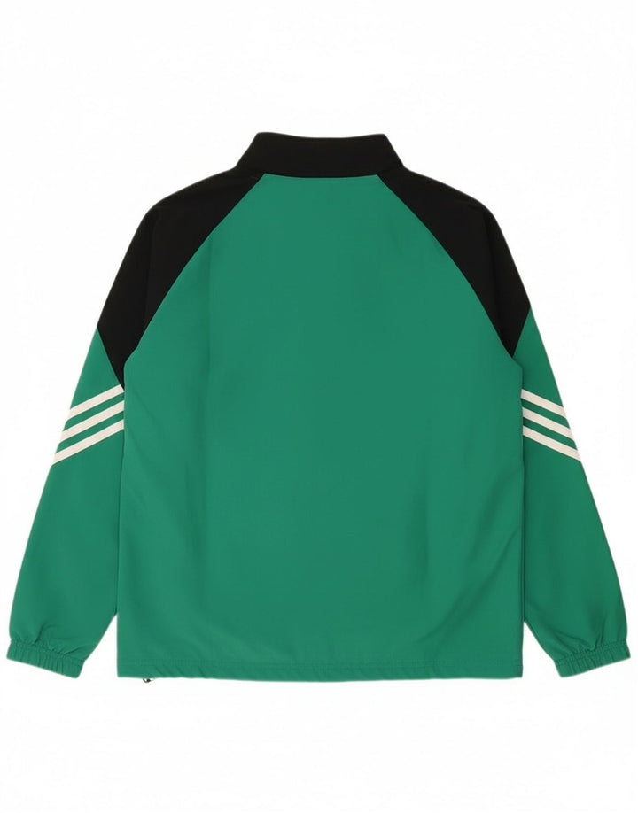 Adidas Boys Tracksuit Top Jacket 13-14 Years XL Green Colourblock Polyester