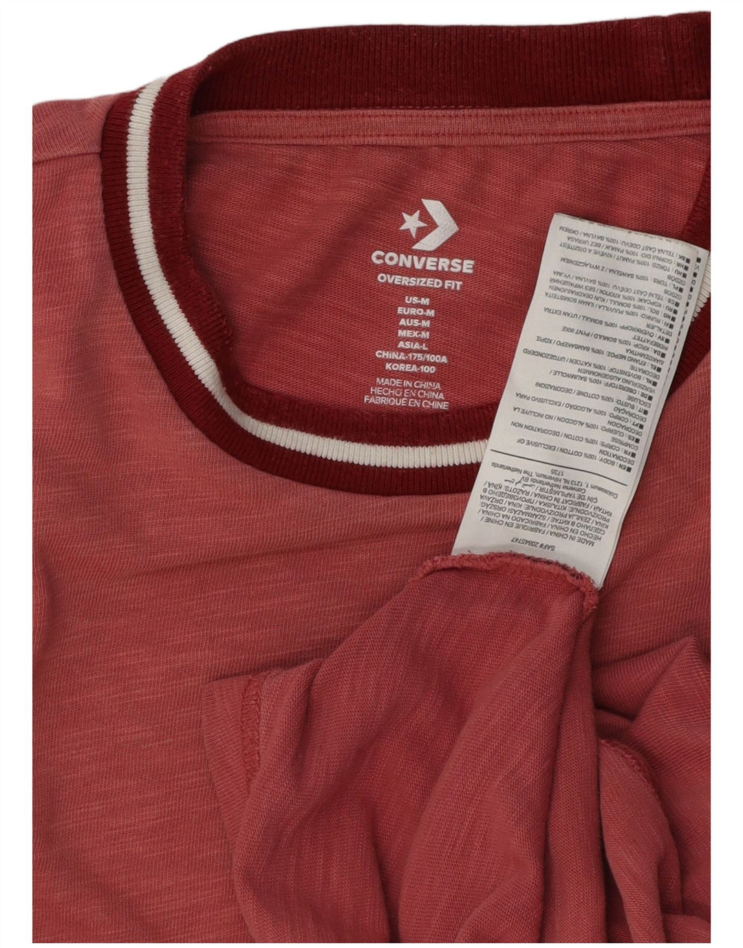 Converse Mens Oversized Graphic T-Shirt Top Medium Burgundy Flecked Cotton