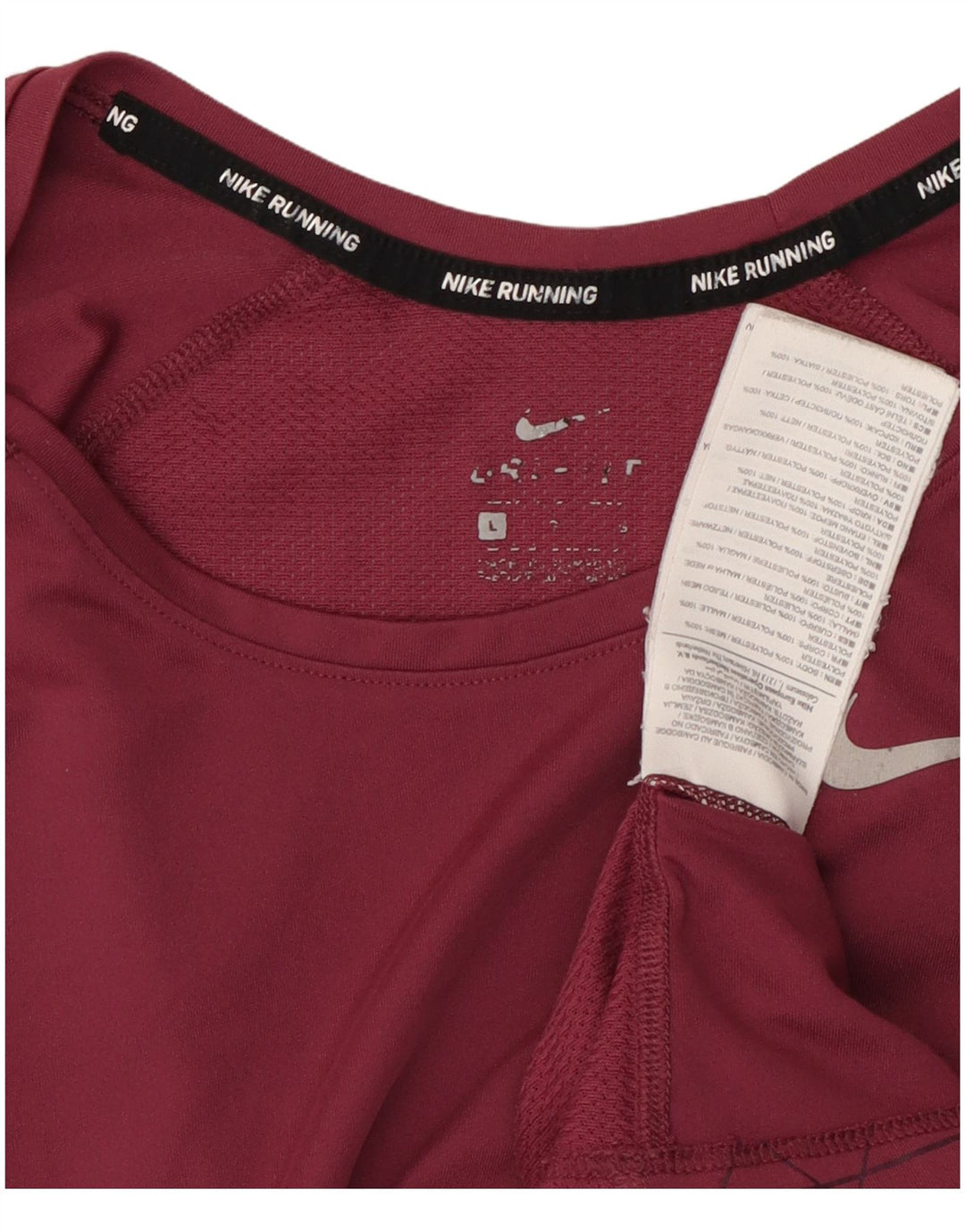 NIKE Womens Dri Fit T-Shirt Top UK 14 Large Burgundy Geometric Polyester