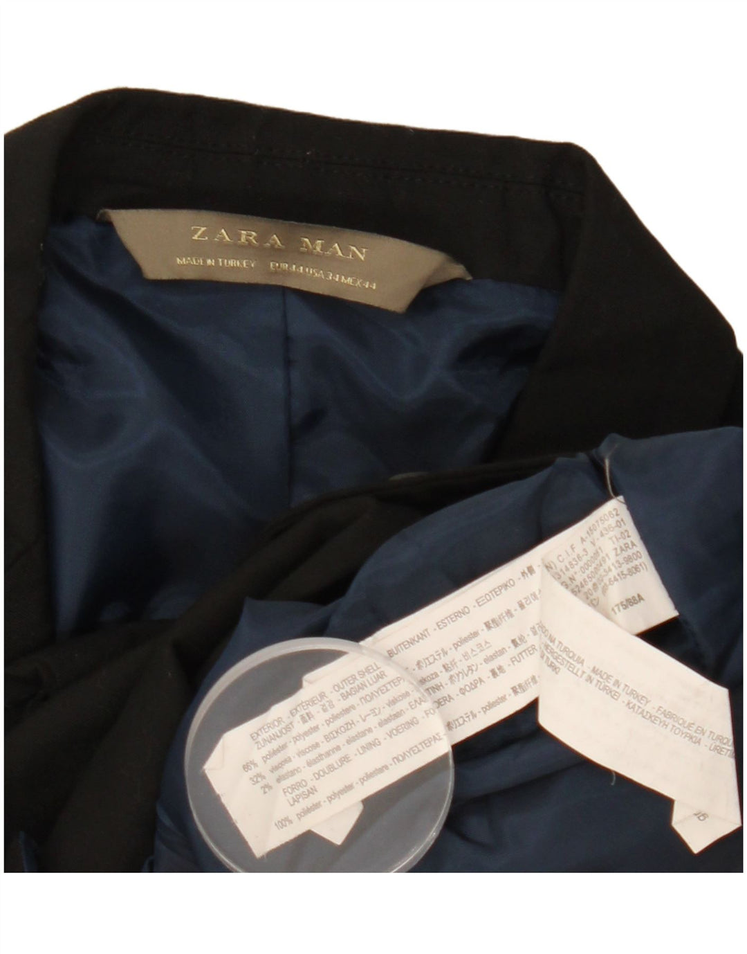 Zara Mens 2 Button Blazer Jacket EU 44 XS Black Polyester