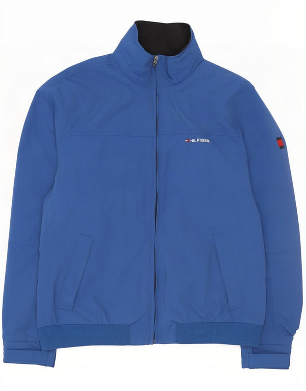 Tommy Hilfiger Mens Graphic Hooded Rain Jacket UK 42 XL Blue Nylon