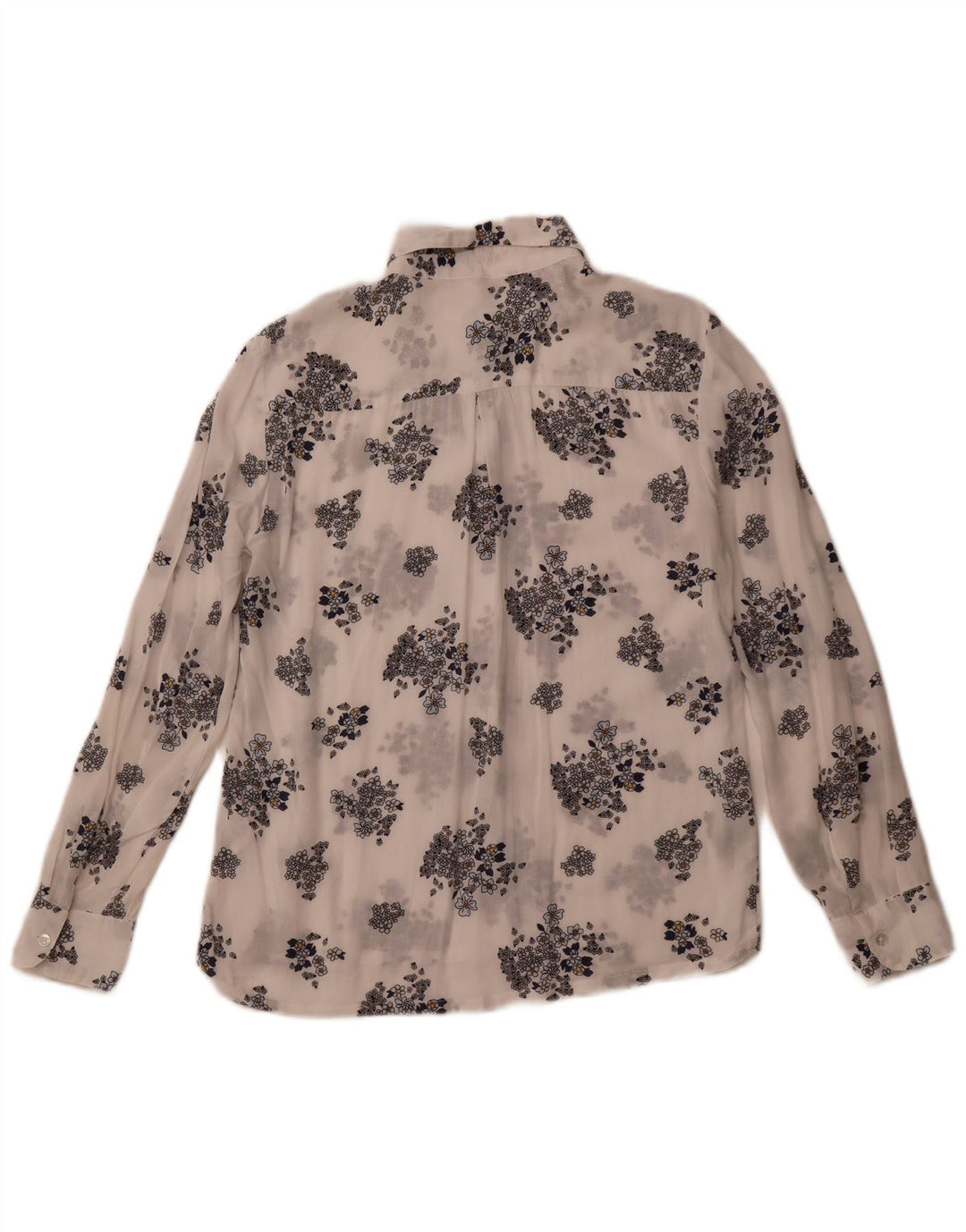 BENETTON Womens See Through Shirt UK 6 XS White Floral Modal