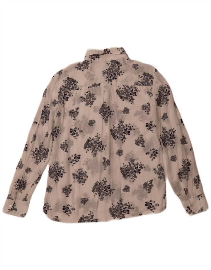 BENETTON Womens See Through Shirt UK 6 XS White Floral Modal