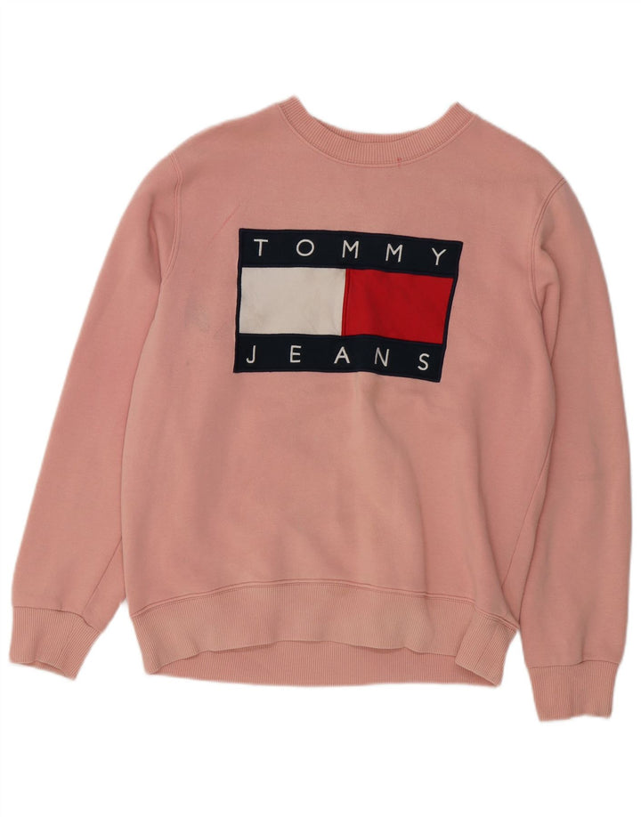 TOMMY HILFIGER Womens Graphic Sweatshirt Jumper UK 14 Medium Pink Cotton
