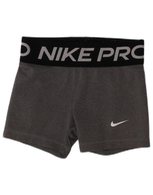 NIKE Girls Dri Fit Graphic Sport Shorts 6-7 Years XS Grey Polyester
