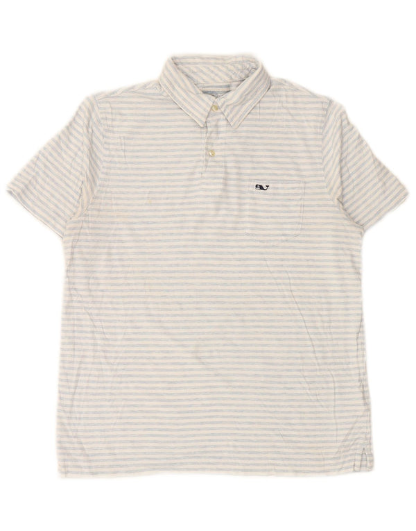 VINEYARD VINES Boys Polo Shirt 15-16 Years Large White Striped Cotton