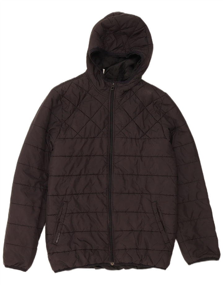 ADIDAS Boys Hooded Padded Jacket 13-14 Years Black Polyester