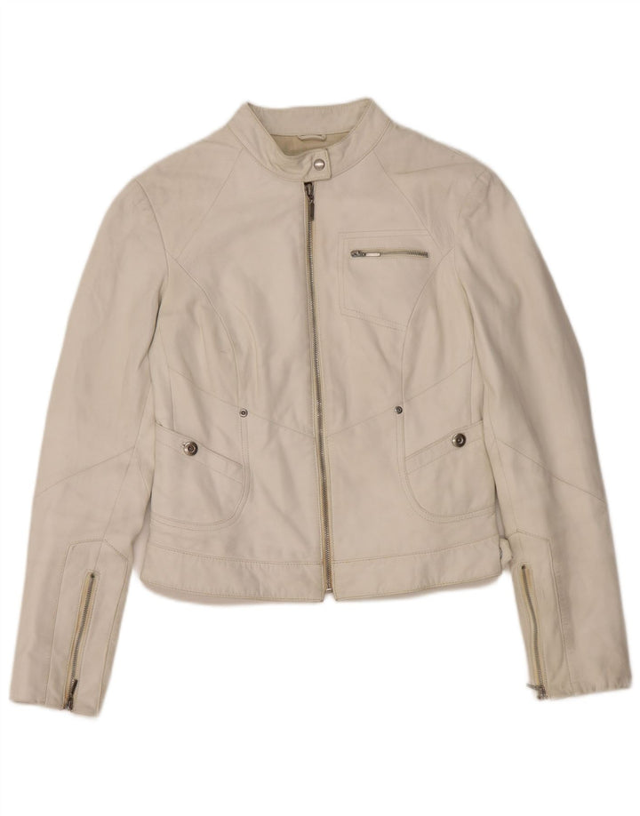 Conbipel Womens Leather Biker Jacket IT 42 Medium White Leather