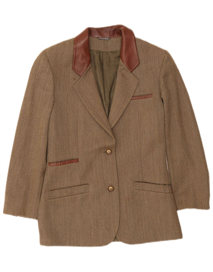 Vintage Womens 2 Button Blazer Jacket UK 14 Medium Khaki Herringbone