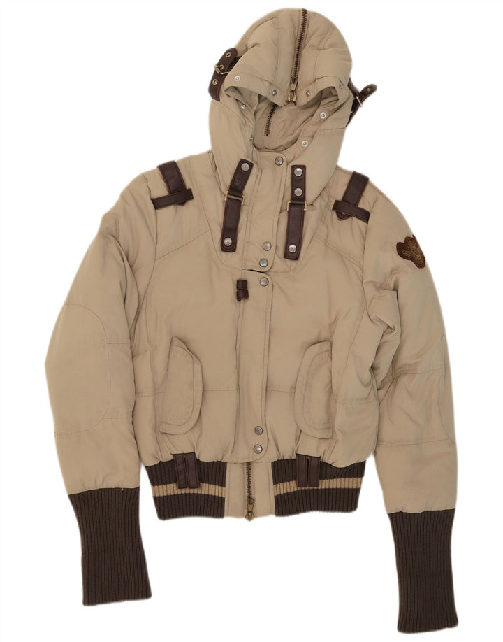 Frankie Morello Womens Hooded Padded Jacket IT 42 Small Beige Polyester