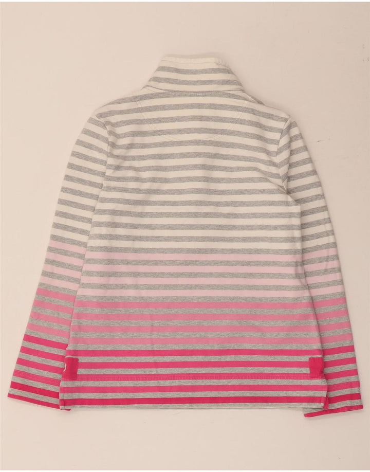 Joules Womens Button Neck Sweatshirt Jumper UK 12 Medium Grey Striped
