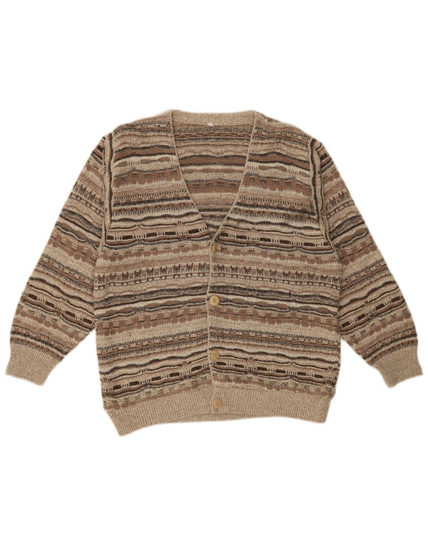 Vintage Womens Loose Fit Cardigan Sweater UK 14 Medium Beige Geometric