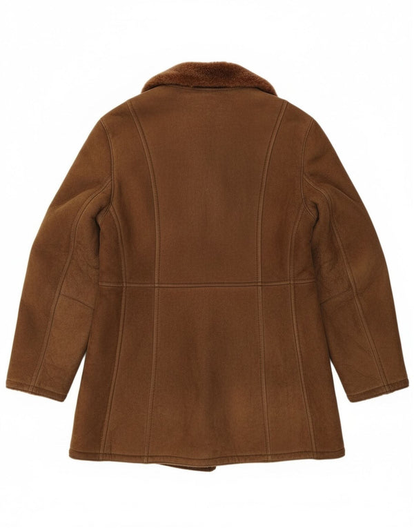 Vintage Mens Double Breasted Shearling Jacket IT 54 2XL Brown Leather