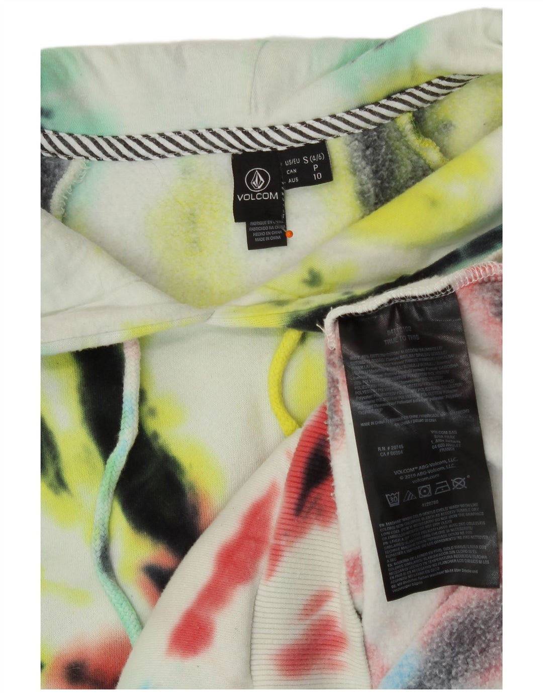 VOLCOM Womens Oversized Hoodie Jumper US 4/6 Small Multicoloured Tie Dye