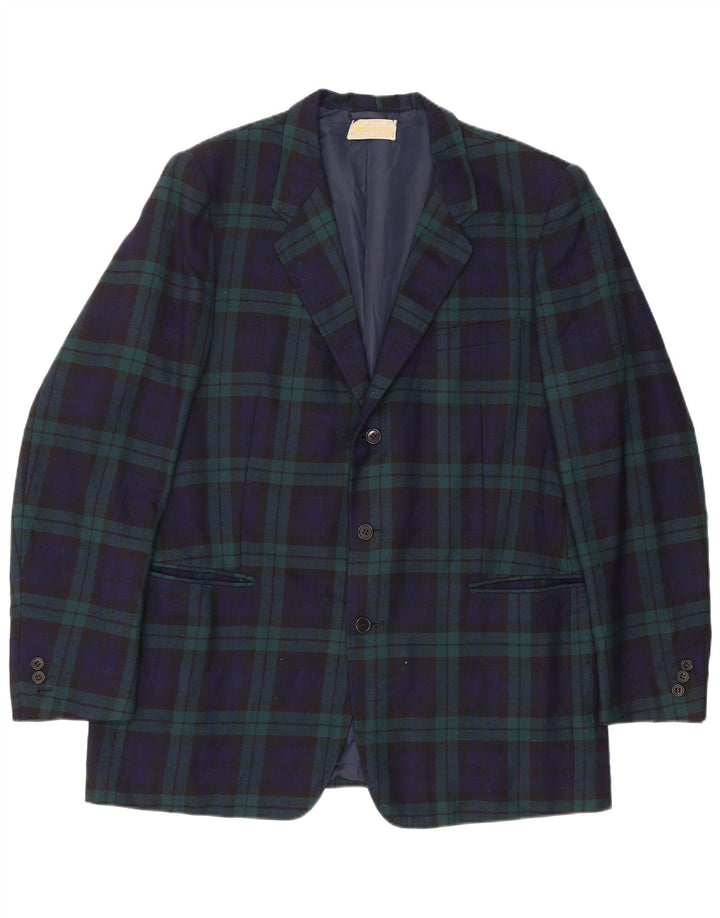 AQUASCUTUM Mens 3 Button Blazer Jacket UK 40 Large Navy Blue Check