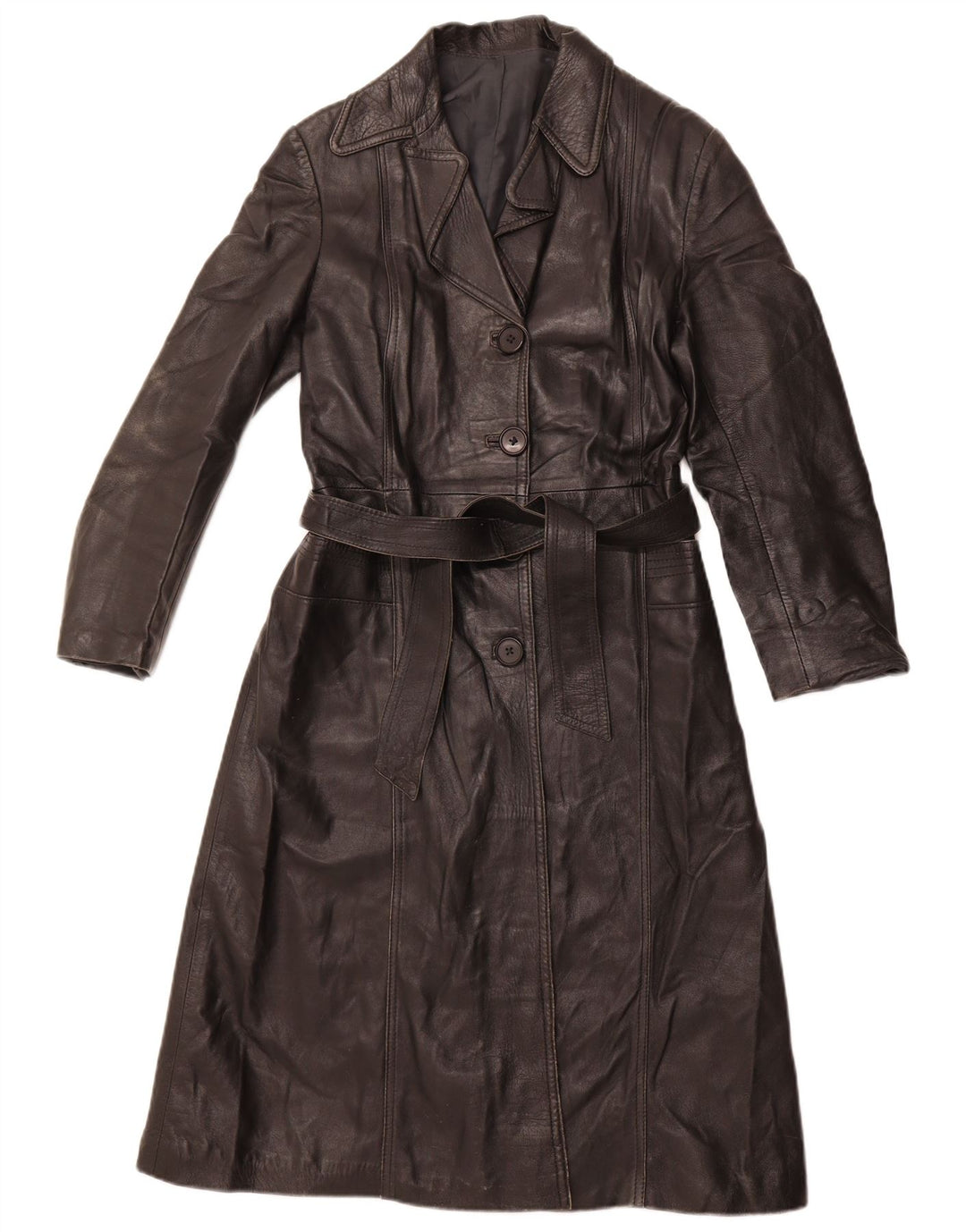 VINTAGE Womens Leather Coat IT 40 Small Black