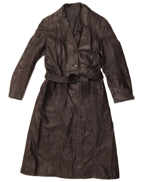 VINTAGE Womens Leather Coat IT 40 Small Black