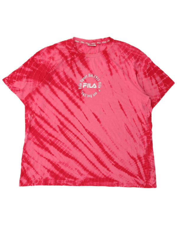 Fila Womens Oversized Graphic T-Shirt Top UK 16 Large  Pink Tie Dye Cotton