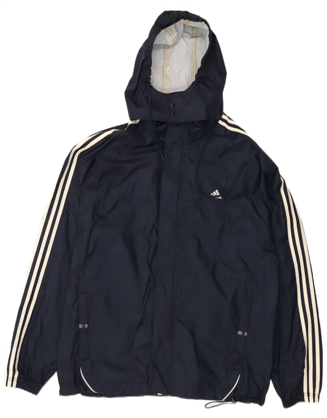 ADIDAS Mens Hooded Rain Jacket UK 40 Large Navy Blue Nylon