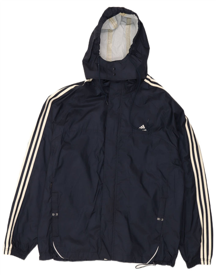 ADIDAS Mens Hooded Rain Jacket UK 40 Large Navy Blue Nylon