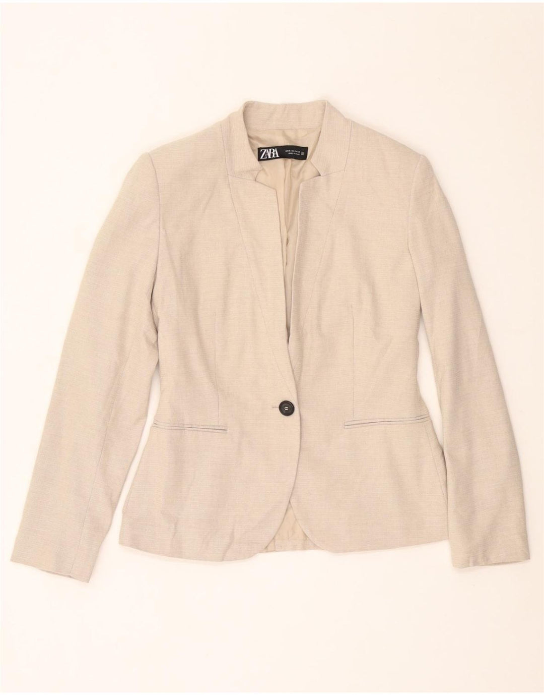 ZARA Womens 1 Button Blazer Jacket EU 36 XS Beige Polyester