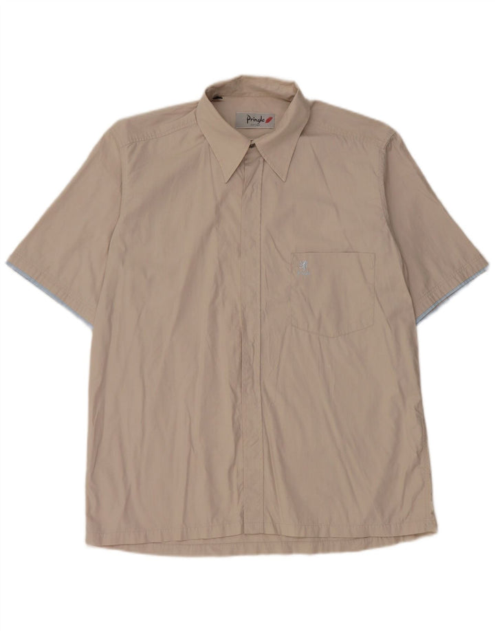 Pringle Mens Short Sleeve Shirt Size 15.5 Medium Grey Cotton