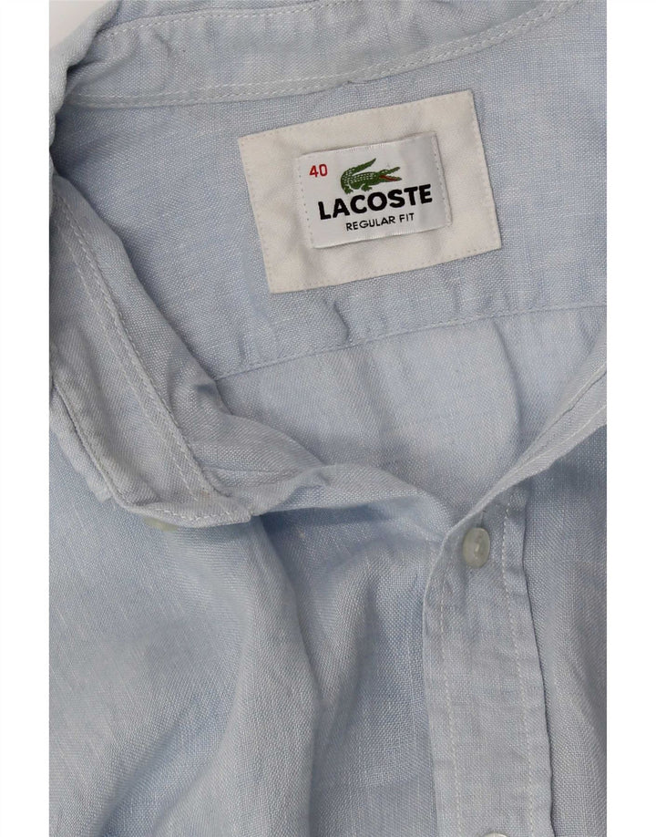 Lacoste Mens Regular Fit Shirt Size 40 Medium Blue Linen