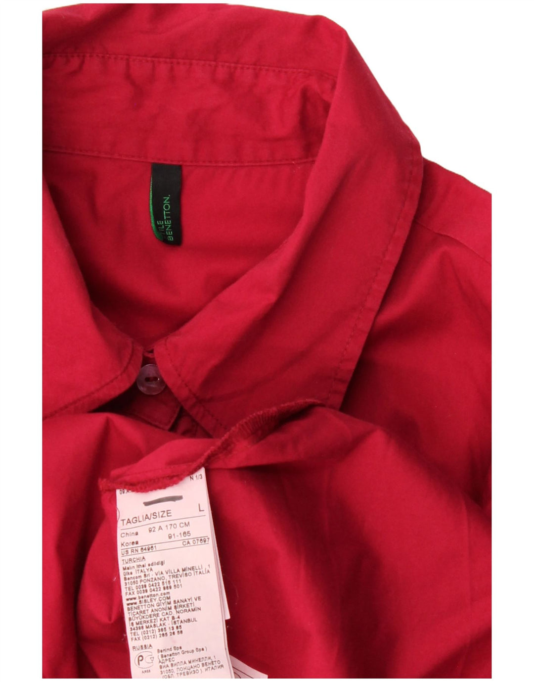 BENETTON Womens Shirt Blouse UK 16 Large Red Cotton