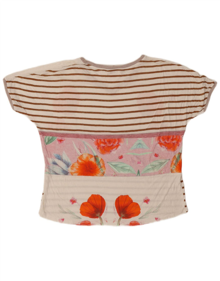 Desigual Womens T-Shirt Top UK 16 Large Off White Floral