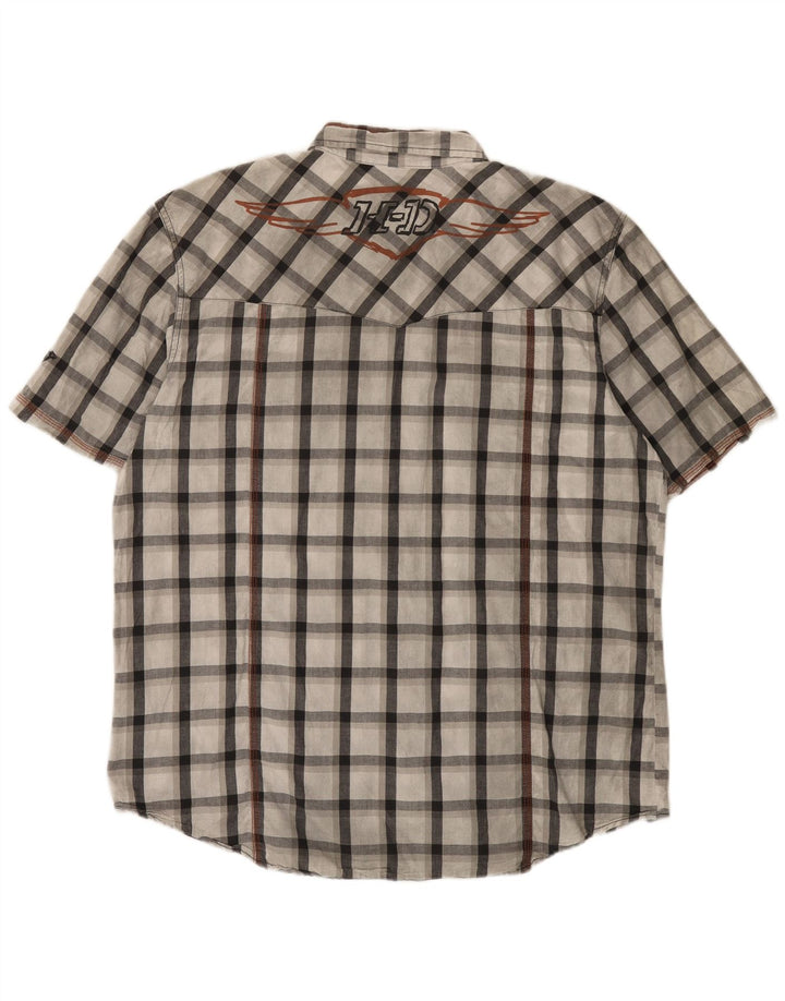 Harley Davidson Mens Graphic Short Sleeve Shirt XL Grey Check Cotton