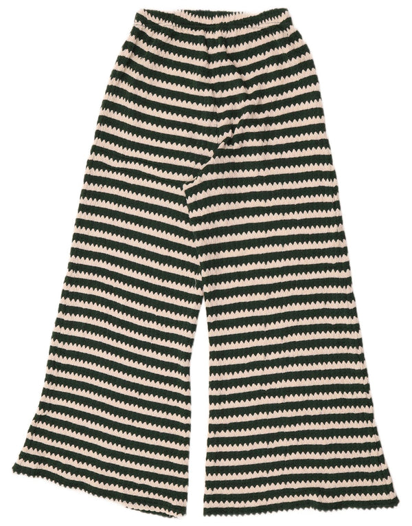 Topshop Womens Wide Leg Knit Trousers UK 8/10 Small W26 L26 Green Striped