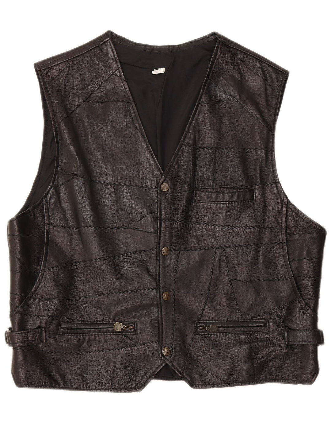 VINTAGE Mens Leather Waistcoat XL Black