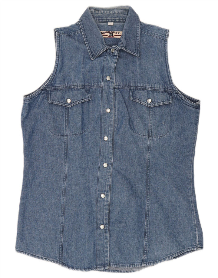 Brandon & C Womens Sleeveless Denim Shirt UK 14 Medium Blue