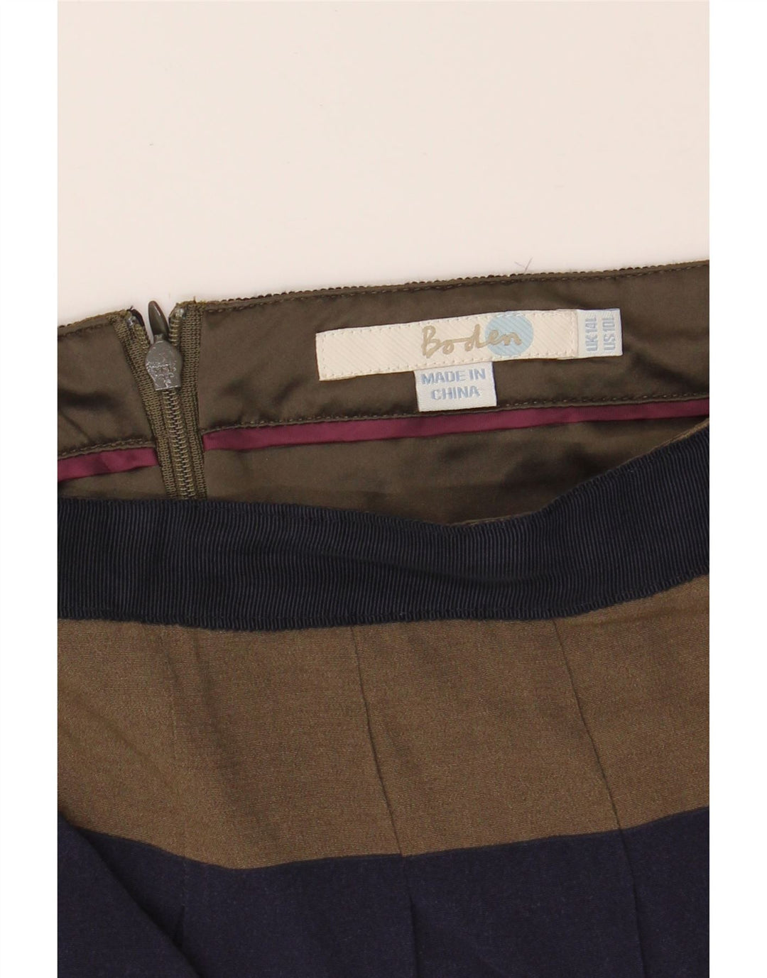 BODEN Womens Straight Skirt UK 14 Medium W30  Khaki Striped Polyester Vintage Boden and Second-Hand Boden from Messina Hembry 