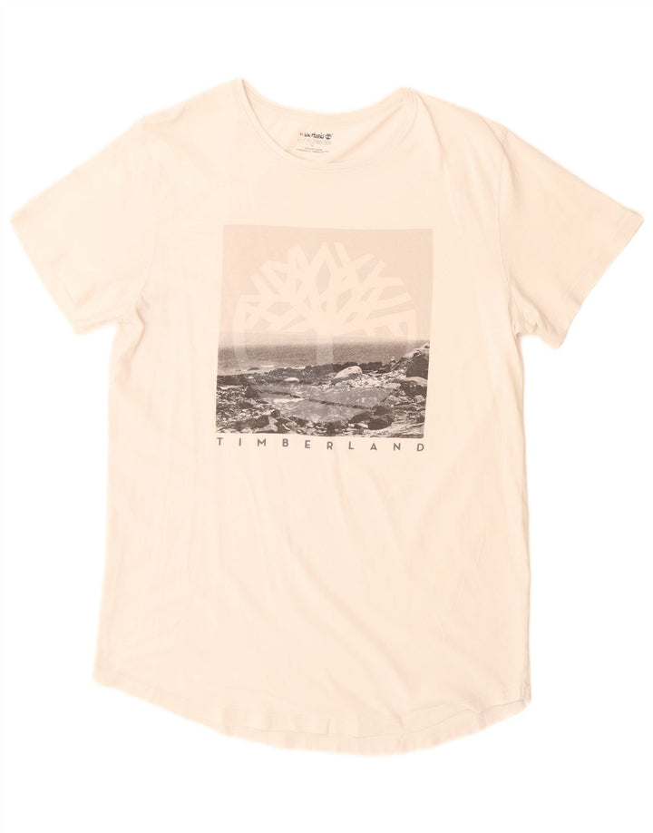 Timberland Mens Graphic T-Shirt Top Medium White Cotton