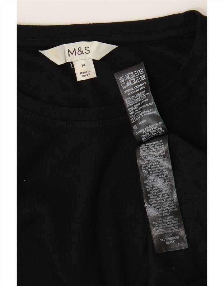Marks & Spencer Womens Top Long Sleeve UK 14 Medium Black Cotton