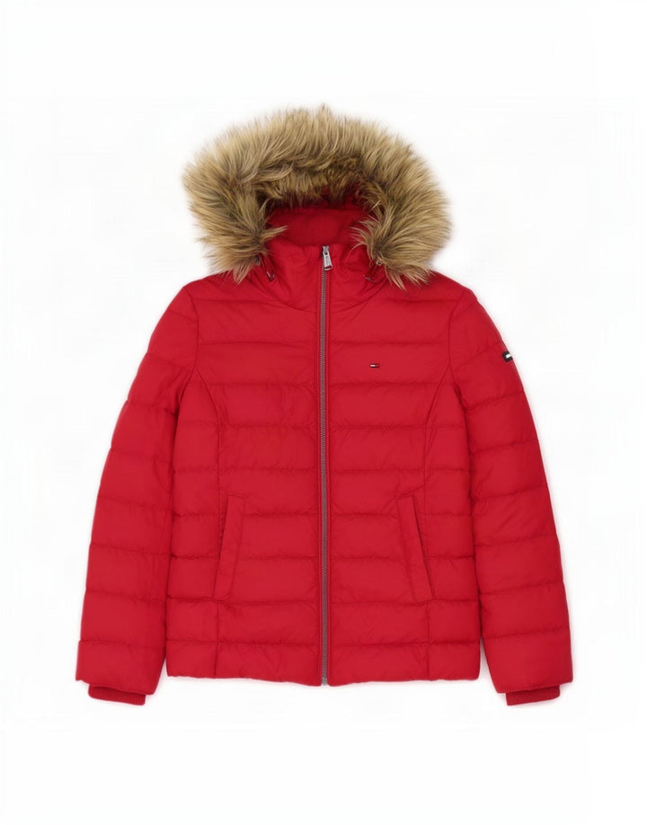 Tommy Hilfiger Womens Hooded Padded Jacket UK 10 Small Red Polyester