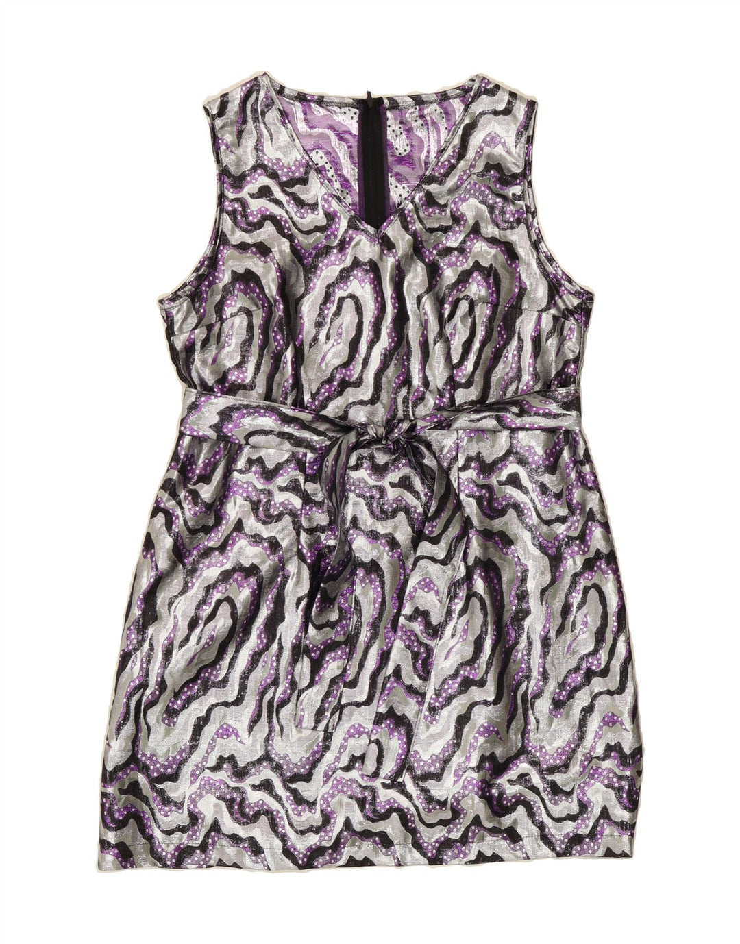 VINTAGE Womens Abstract Pattern Sleeveless Sheath Dress UK 14 Large Silver Vintage Vintage and Second-Hand Vintage from Messina Hembry 
