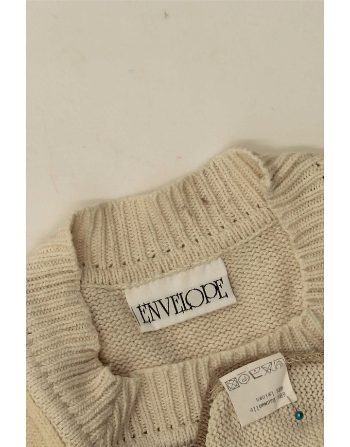 Vintage Womens Crew Neck Jumper Sweater EU 42 Large Beige Patchwork