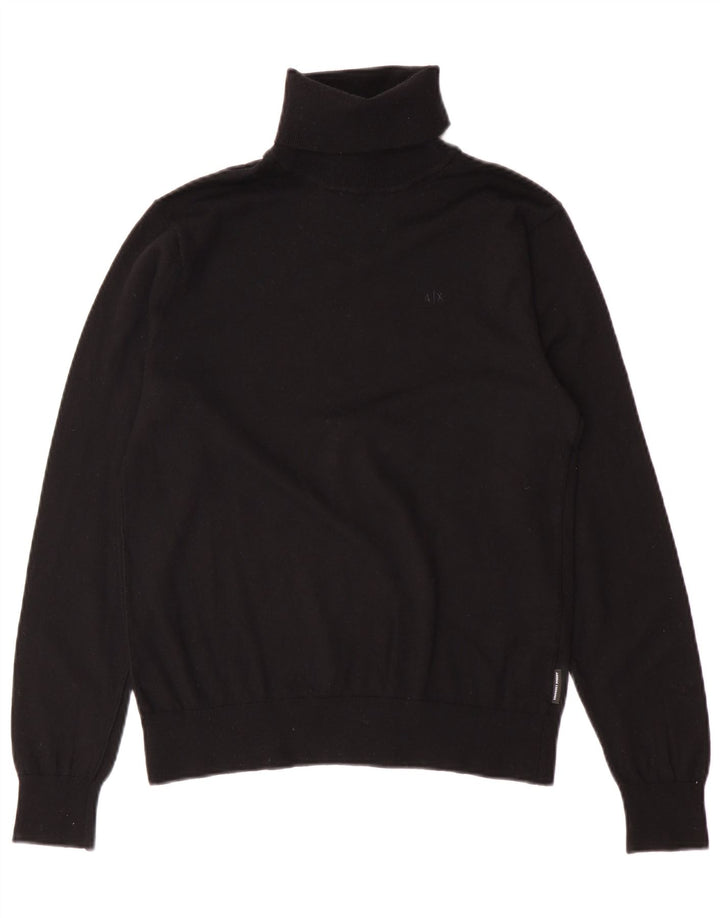 Armani Exchange Mens Roll Neck Jumper Sweater Small Black Virgin Wool