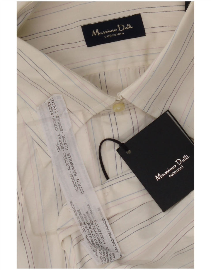MASSIMO DUTTI Mens Shirt Size 43 Large White Striped Cotton